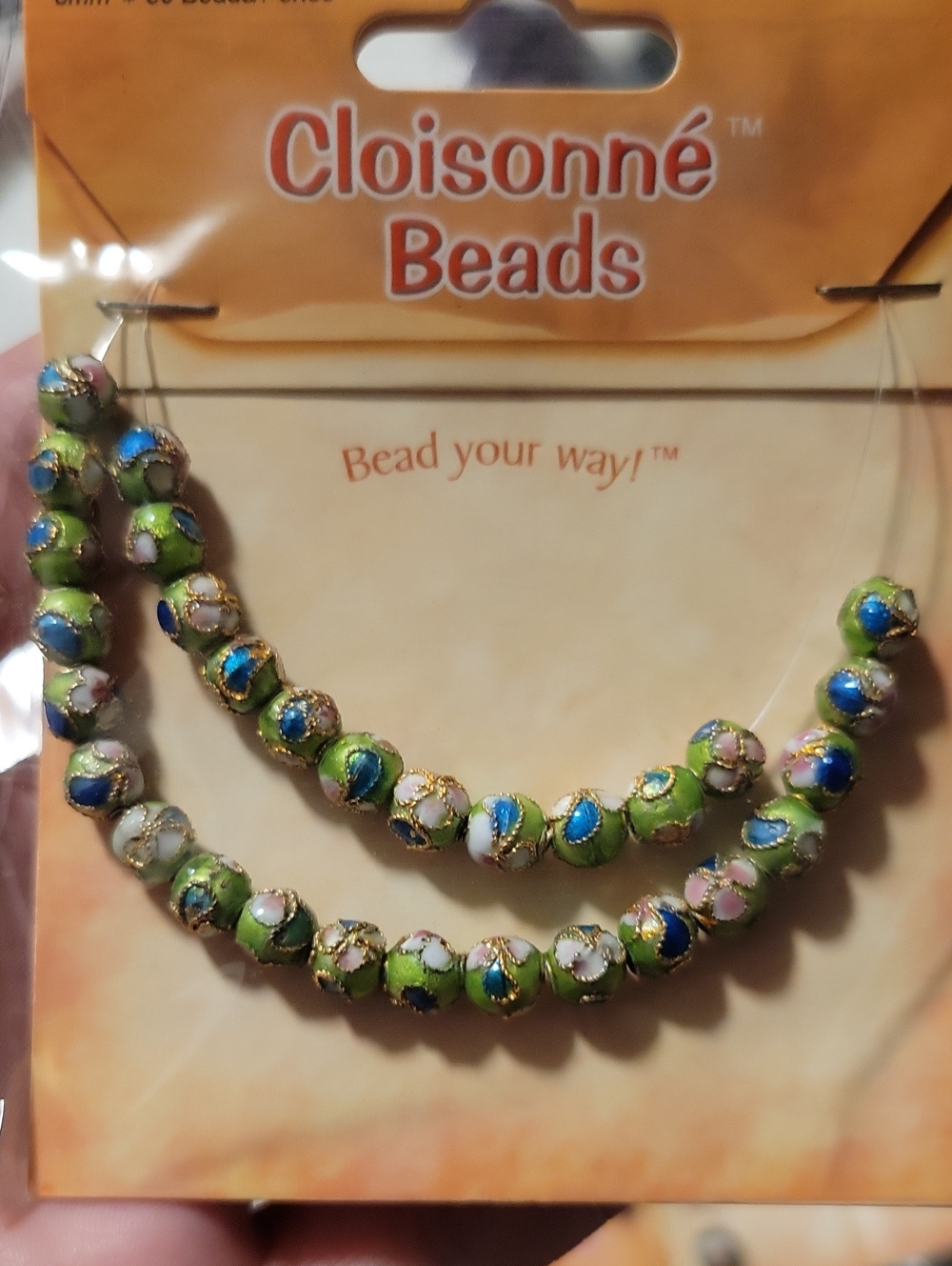 Cloisonné Floral Bead Strand - Green Multicolor, 8mm, Peridot Green, NWT